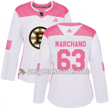 Dame Eishockey Boston Bruins Trikot Brad Marchand 63 Adidas 2017-2018 Weiß Pink Fashion Authentic